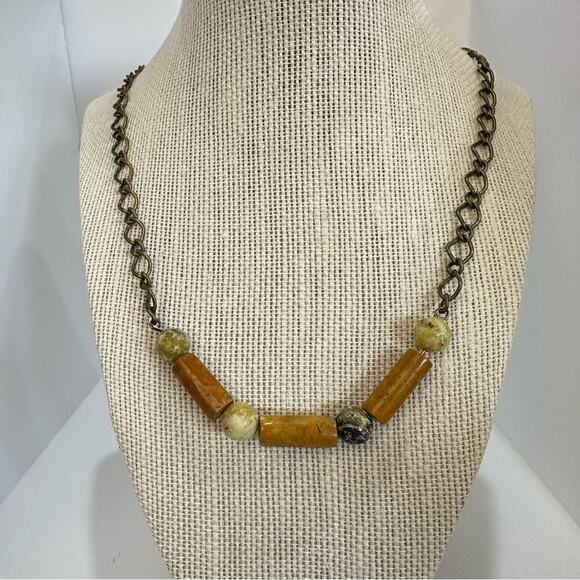 Antique Copper Turquoise round beads and tubes collar. 16” with extension. - Picture 1 of 5